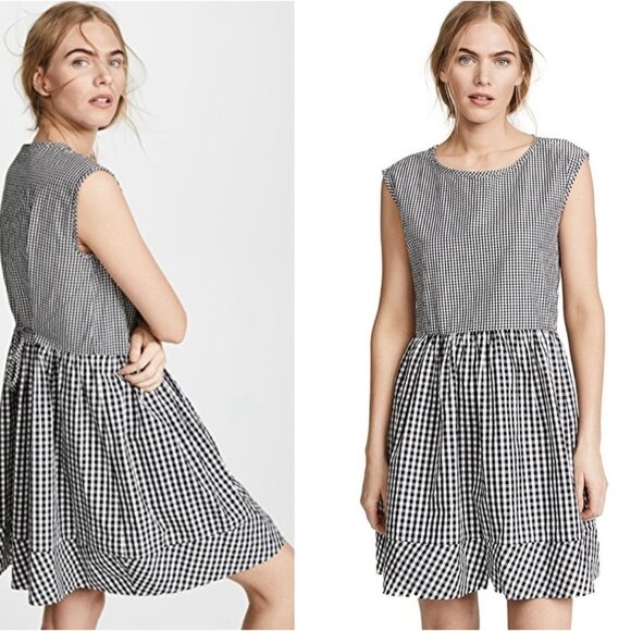 Madewell Gingham Gingham Poplin Dress Women XS Fit Flare Tie Back Preppy Classic - Picture 2 of 16